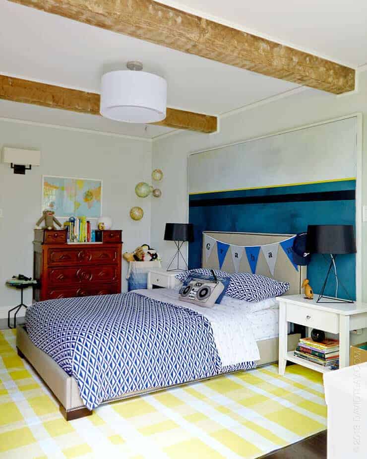 yellow and blue boy's bedroom