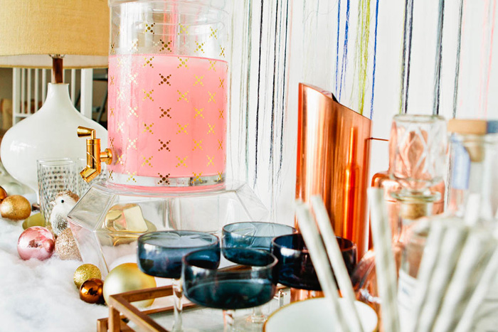 Emily Henderson Holiday Decorating Copper Gold Blue Bar5
