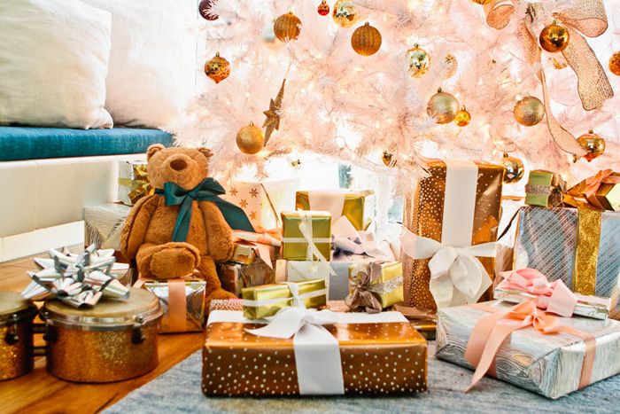 Emily Henderson Holiday Decorating Copper Gold Blue Christmas Tree1