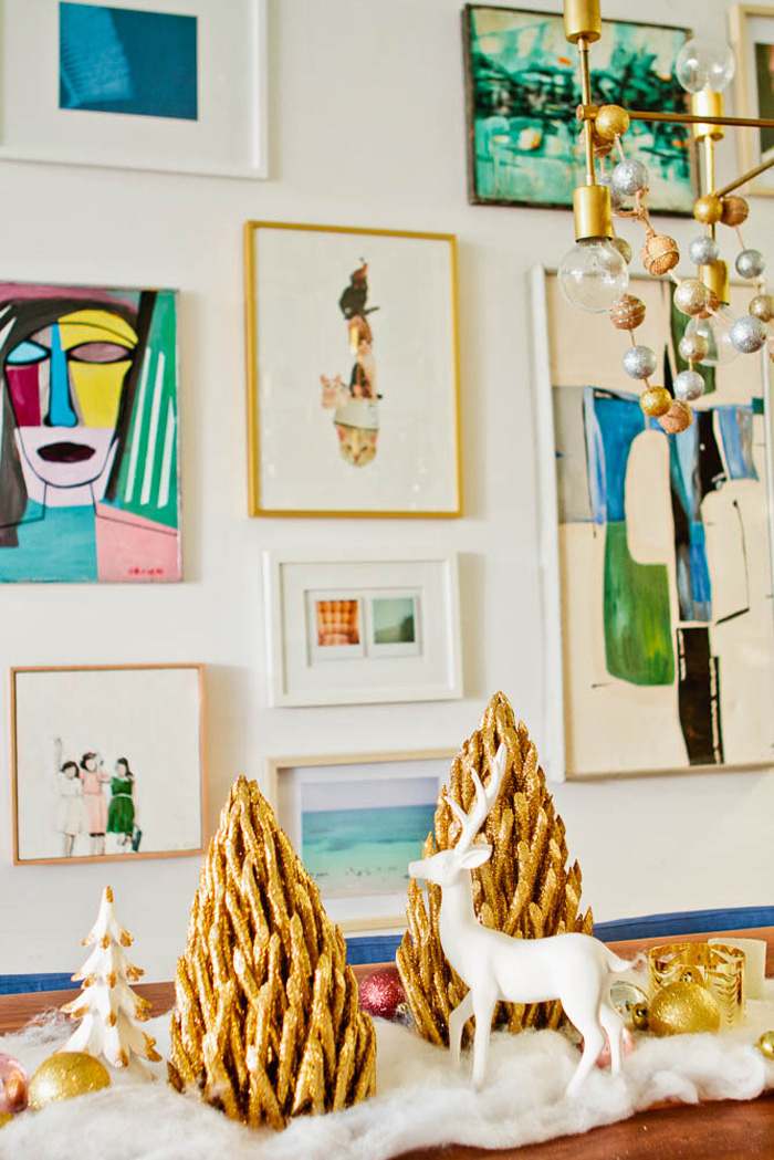 Emily Henderson Holiday Decorating Copper Gold Blue Dining Room