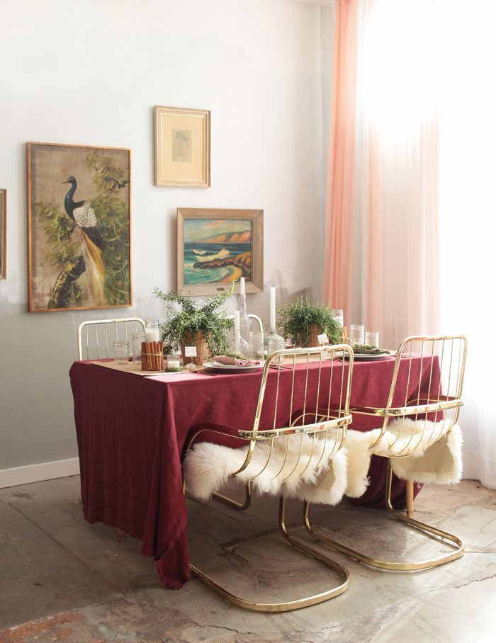 Holiday Tablescape_emily henderson burgandy rosemary gold candles
