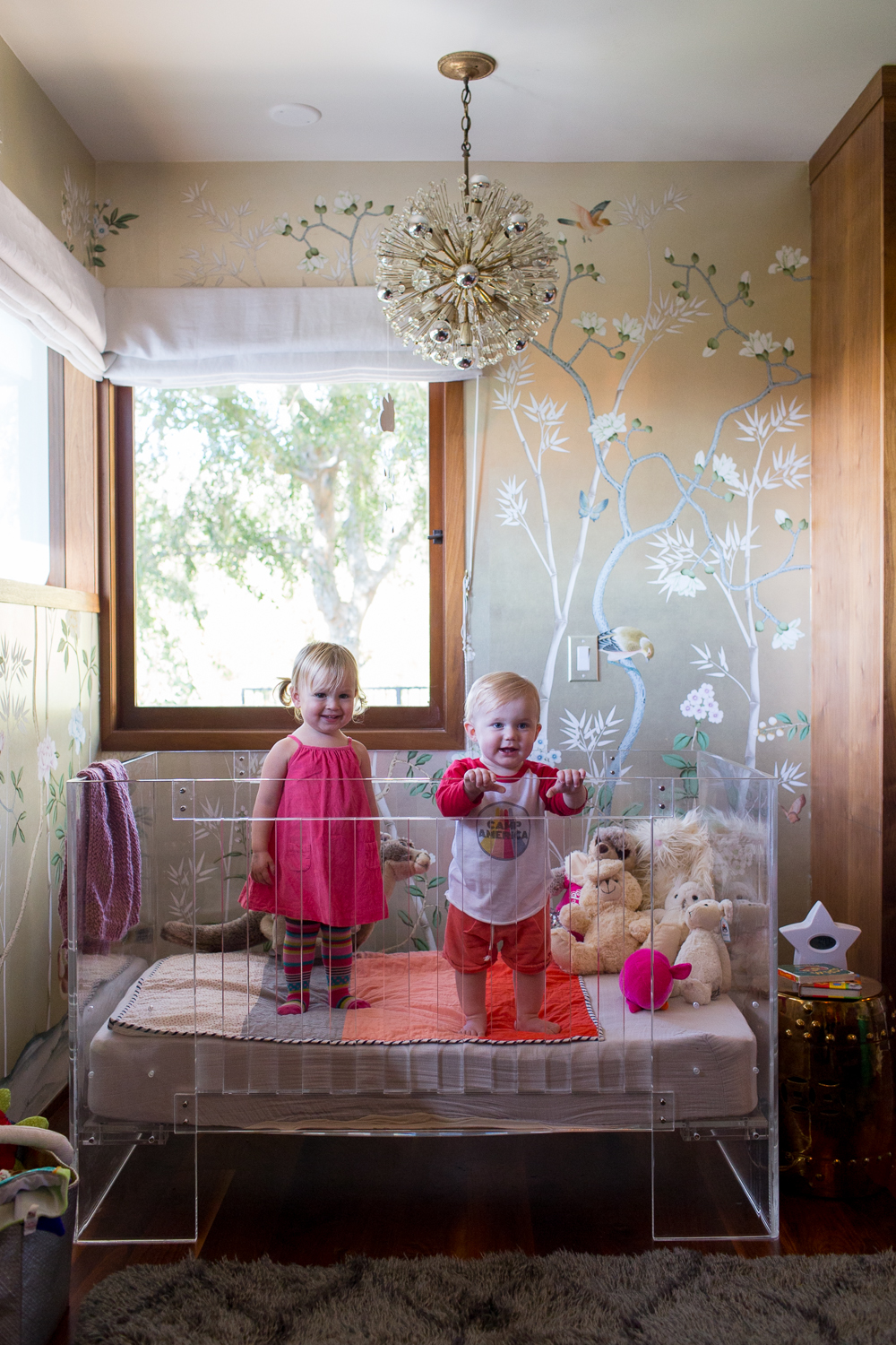 Modern Glam Nursery Lucite Metallic Childrens Room Lucite Crib Metallic Wallpaper
