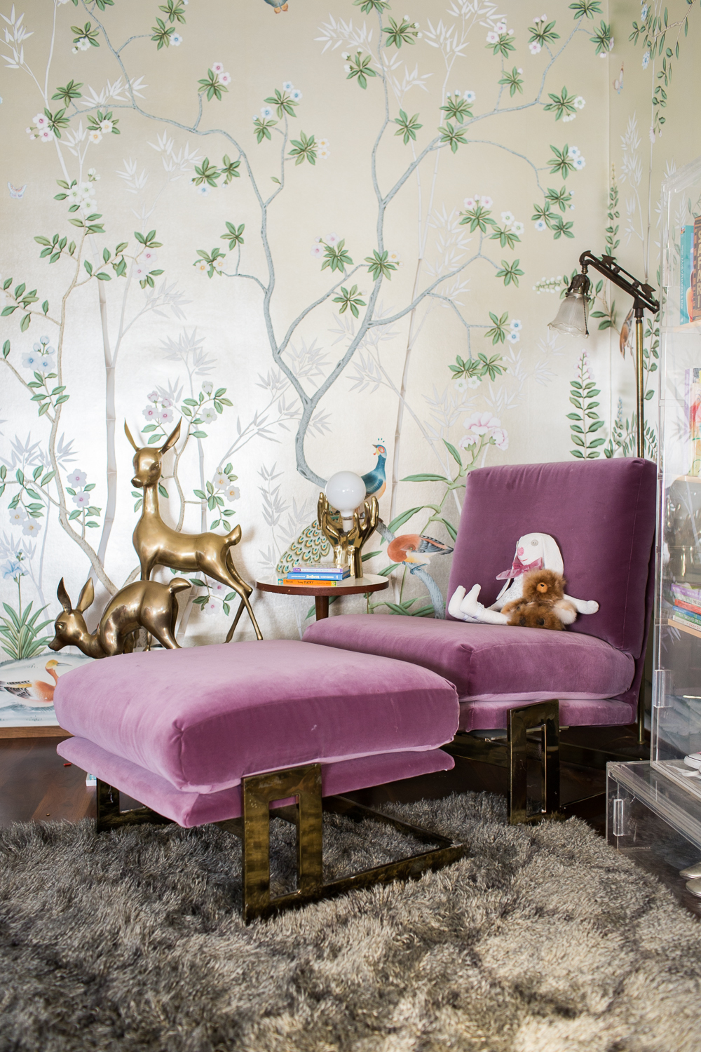 Modern Glam Nursery Lucite Metallic Childrens Room Purple Velvet Chair
