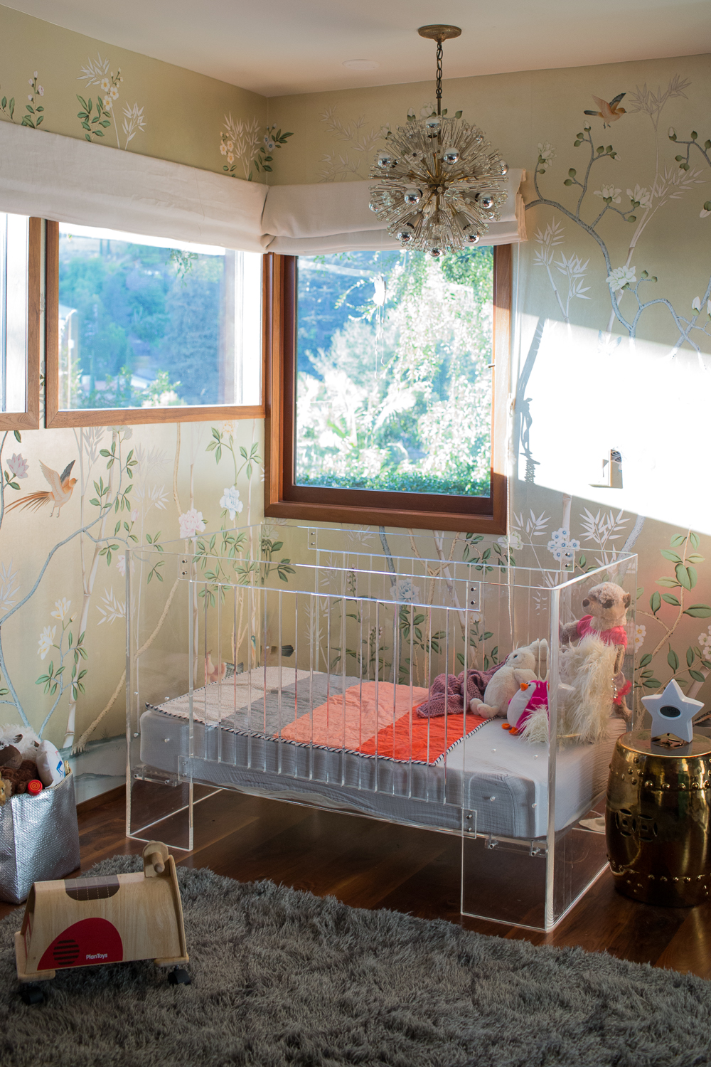 Modern Glam Nursery Lucite Metallic Childrens Room lucite crib
