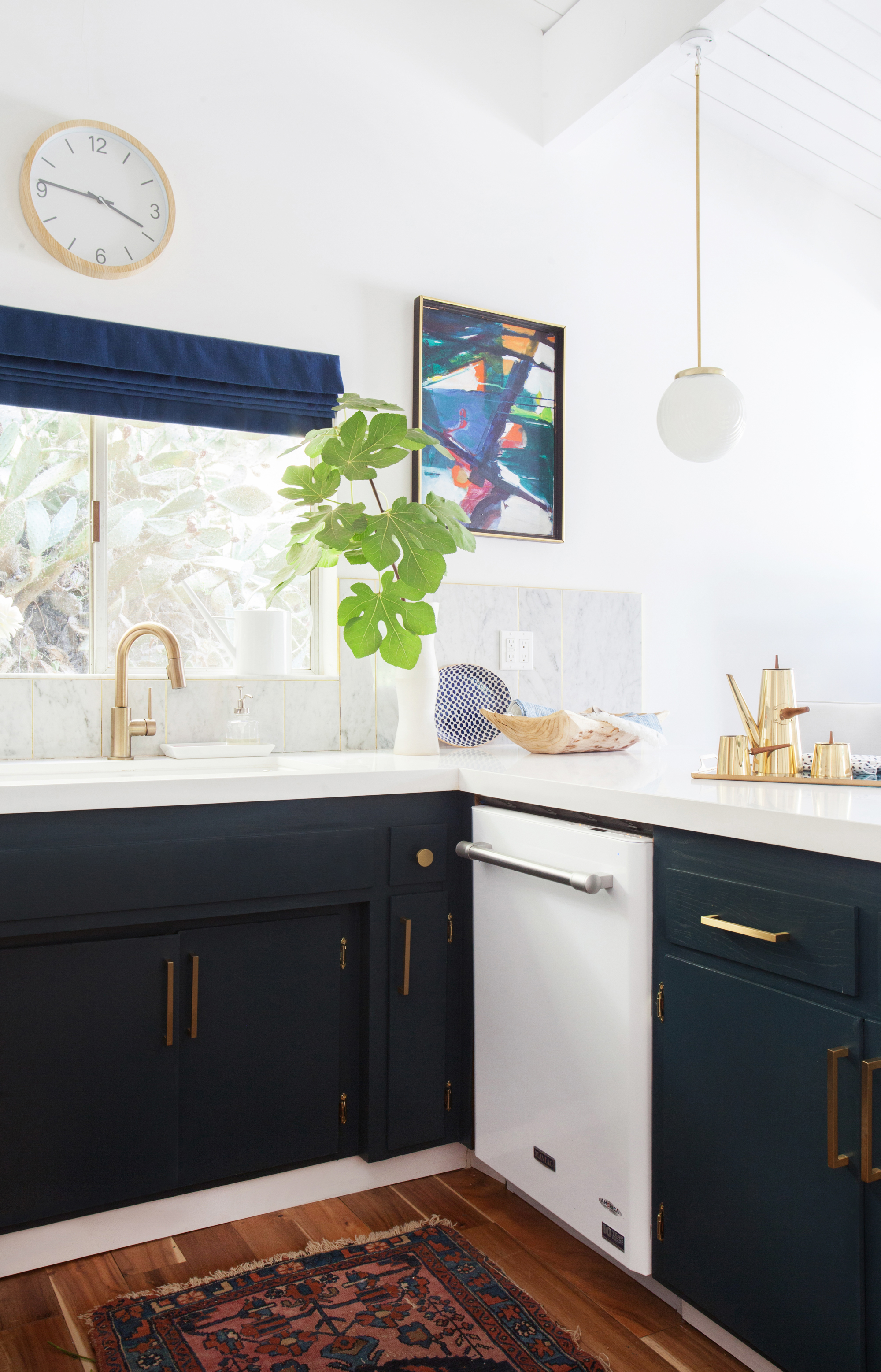 kitchen_after_emily henderson blue white brass appliances