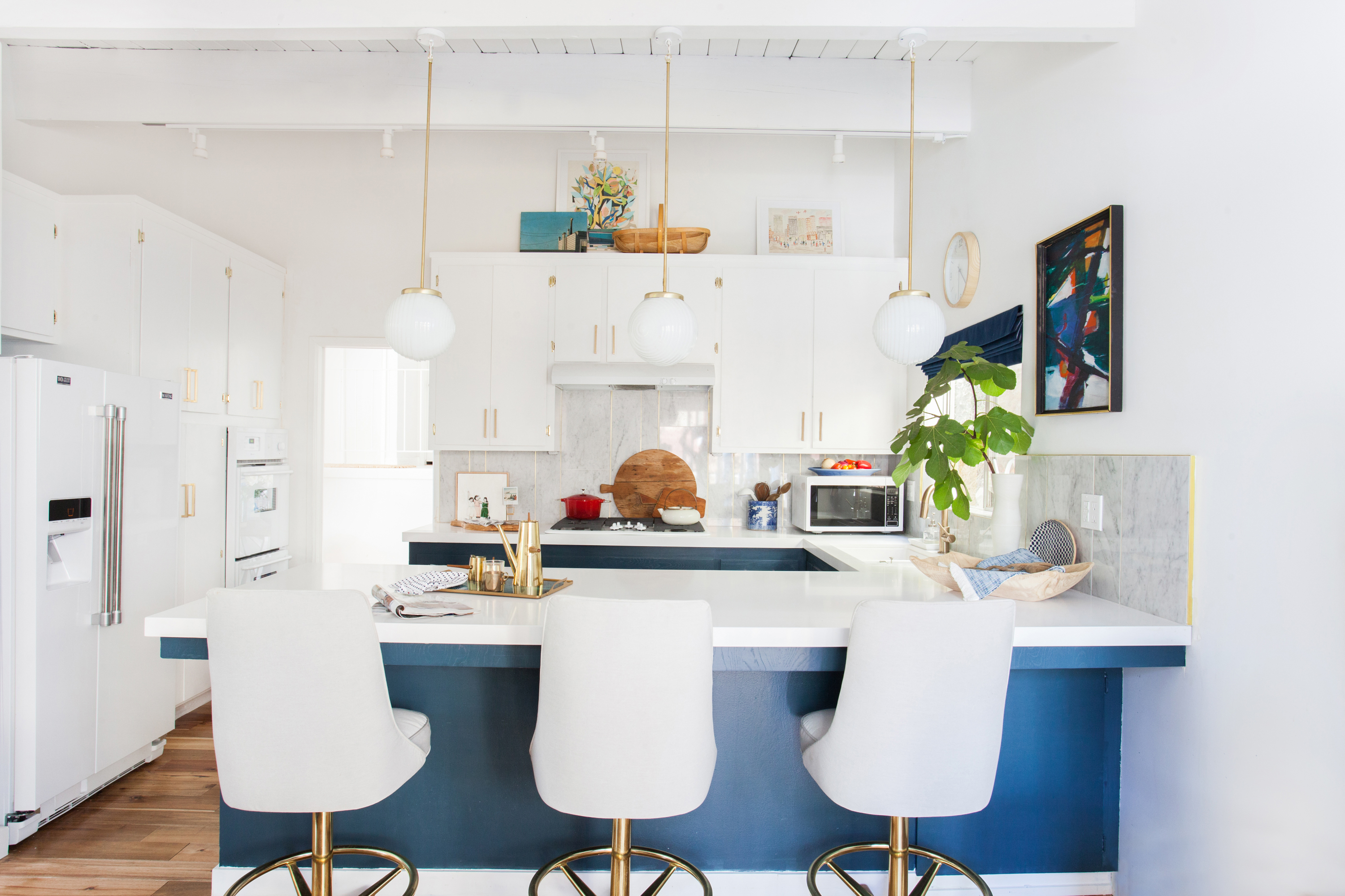 kitchen_after_emily henderson blue white brass lighting overall