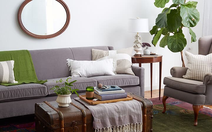 1 Sofa 4 Ways_Redbook_DIY_Styled Book_Emily Henderson_Green_Purple_Eclectic_Traditional