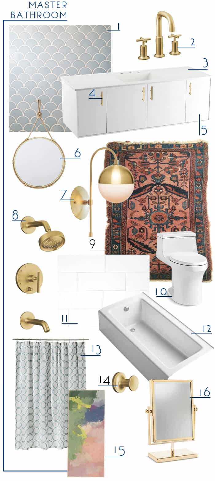 Emily Henderson_Master Bathroom_Blue White Modern Gold Bathroom_moodbaord