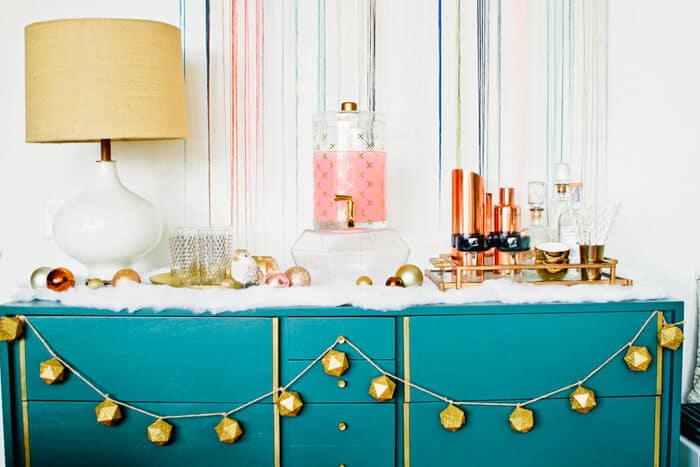 Emily Henderson Holiday Decorating Copper Gold Blue Bar6