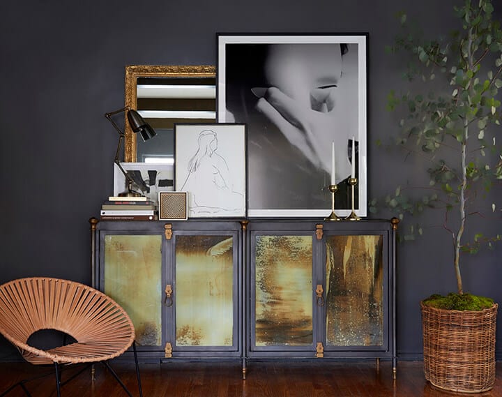 Brady Picks A Credenza_Living Room_Broc Console_Modern Art_Moody_Masculine_Gray_Wood_Eucalyptus_Woven Leather_Citizenry_3