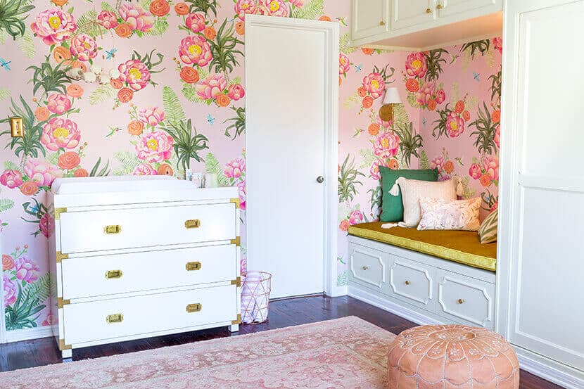 Pretty Floral Pink Gold Girls Nursery