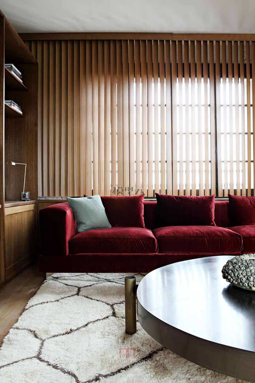 Low Red Velvet Chunky Sofa