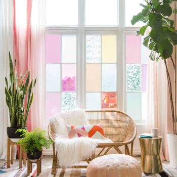 Gila DIY Window Film Happy Bright Pastel Emily Henderson Bamboo Seating Area 1
