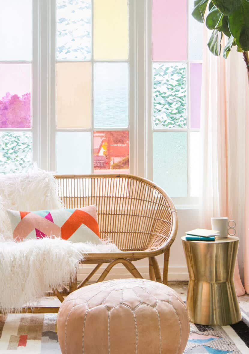 Gila DIY Window Film Happy Bright Pastel Emily Henderson Bamboo Seating Area 3