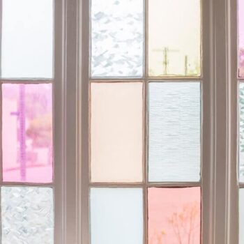 Gila DIY Window Film Happy Bright Pastel Emily Henderson Bamboo Seating Area Windows