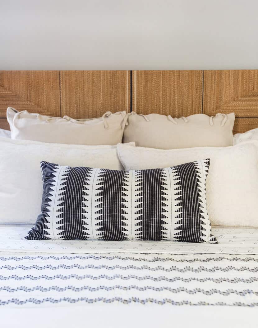 Scotts Bedroom Guest Bedroom Rattan Headboard Grey Masculine Leesa11