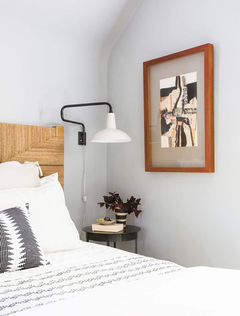 Scotts Bedroom Guest Bedroom Rattan Headboard Grey Masculine Leesa8