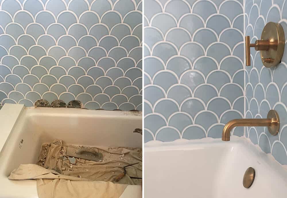 Before Photos Design Mistakes Who Pays For Them Emily Henderson Light Blue Scallop Tile Bathtub