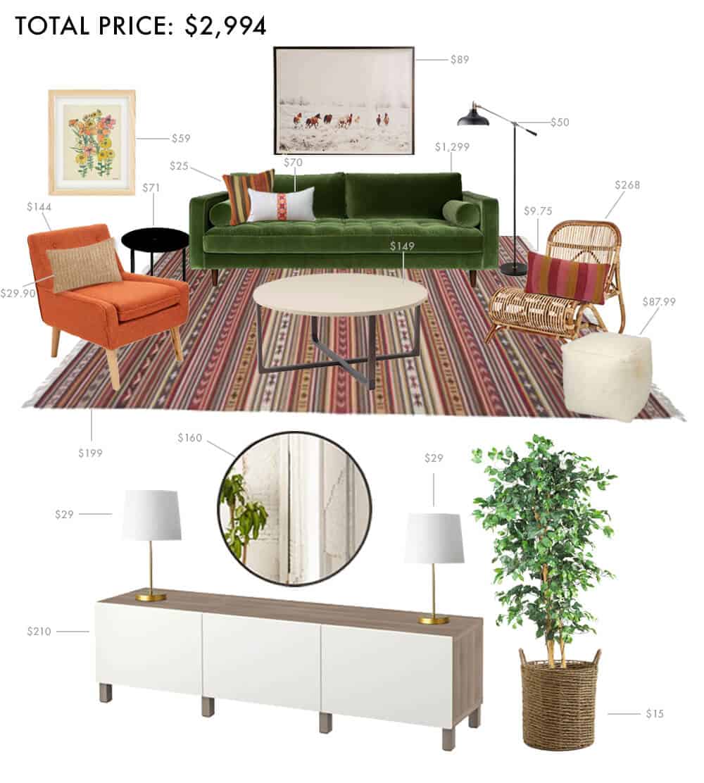 Budget Living Room Boho Anthropologie Hippie Casual Emily Henderson Moodbaord Roundup 1
