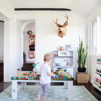 Suzanne's Sophisticated Childrens Playroom Makeover Neutral Kids Blue Grey Emily Henderson-035