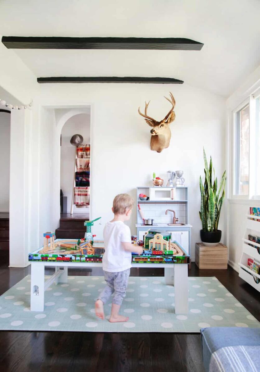 Suzanne's Sophisticated Childrens Playroom Makeover Neutral Kids Blue Grey Emily Henderson-035