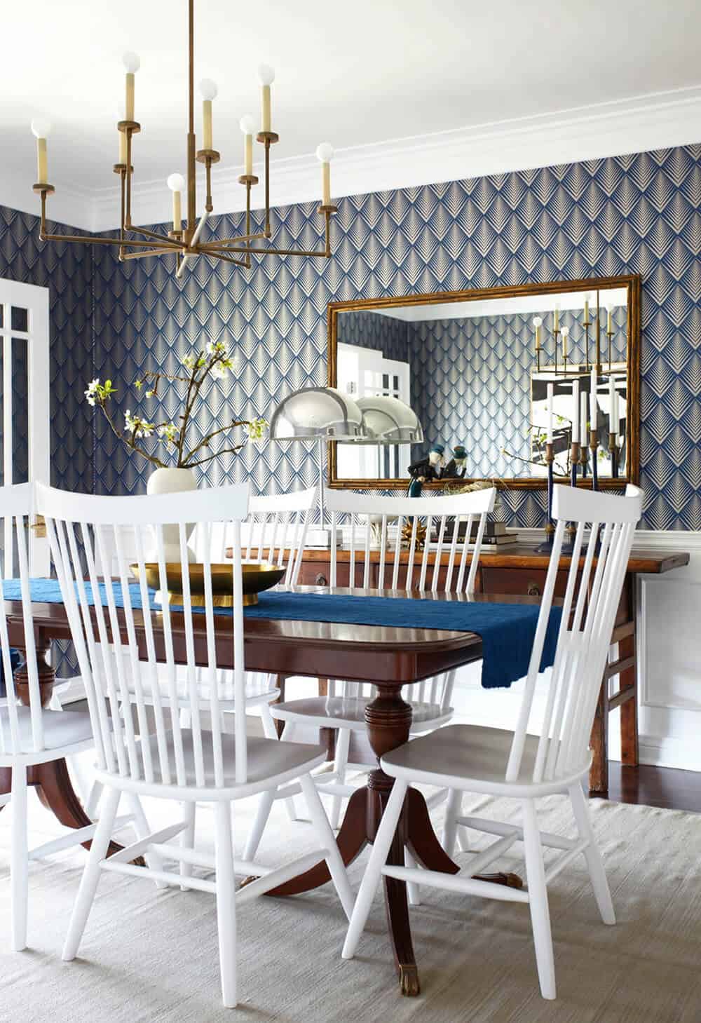 dining room blue brass simple traditional white_vintage and new