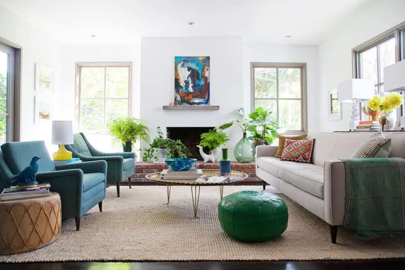 living room eclectic blue green emily henderson_cohesive color palette