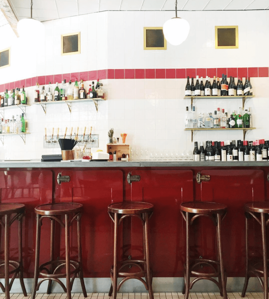 Store Tour Emily Henderson Floor and Decor Flooring Tile Marble 1 4x4 tile red bistro modern