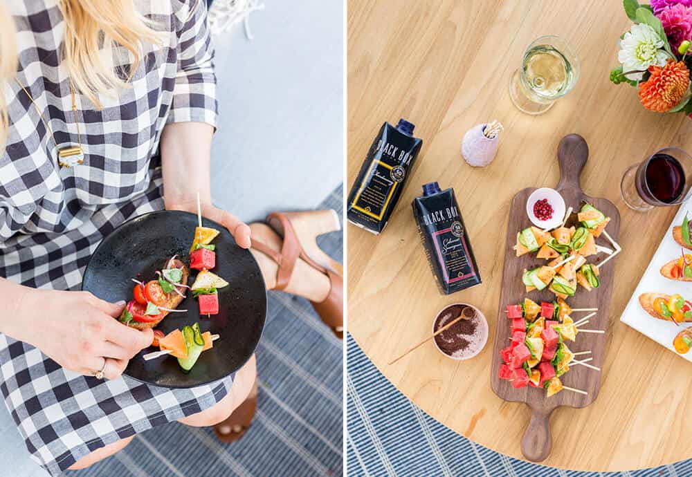 Summer Party_Outdoor Entertaining_Emily Henderson_Blackbox Wines_Flowers_Casual_Pink_Orange_Modern_Organic_Boho_Black_Grey_Blue_0_fruit kebob
