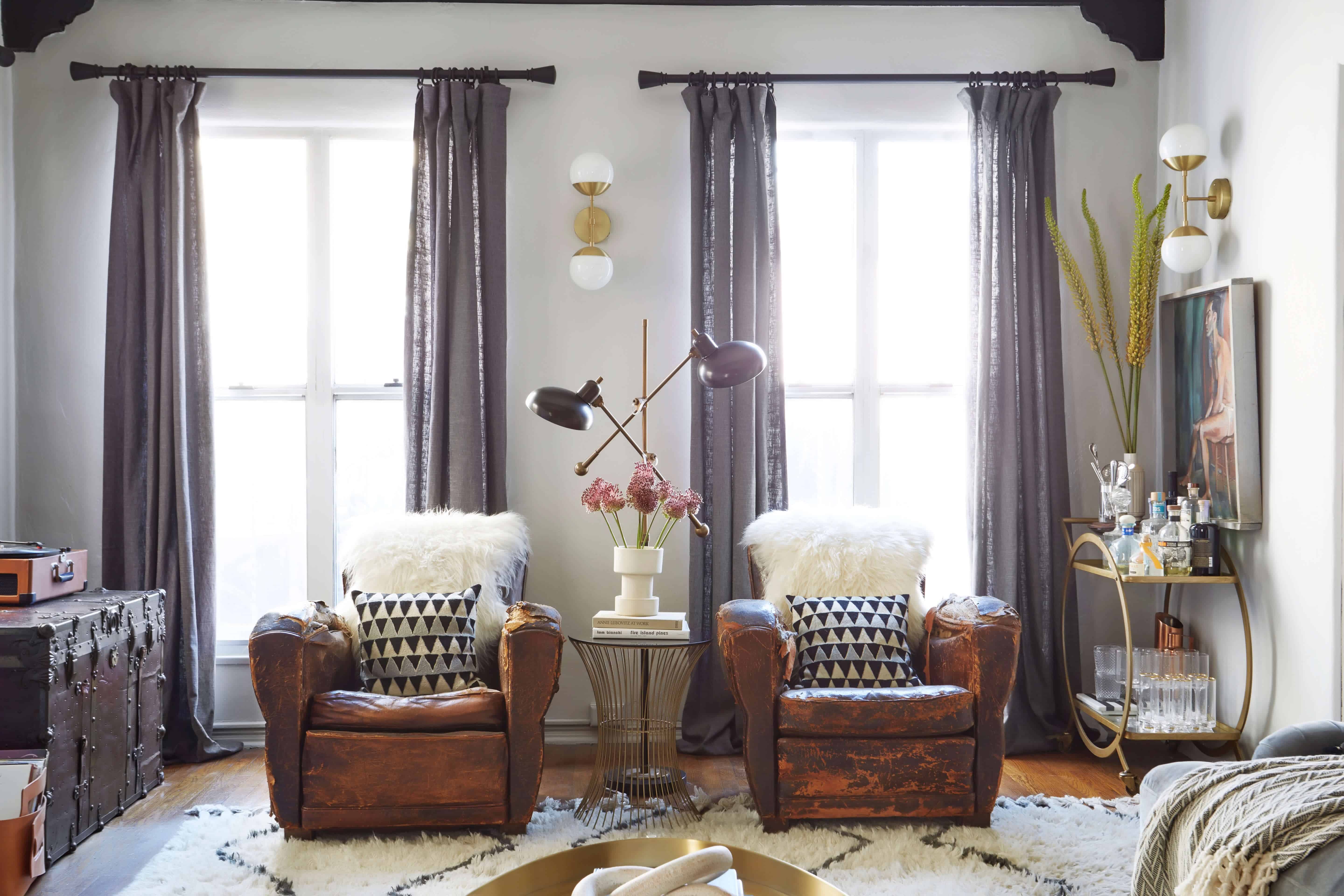 brady-tolbert-design_emily-henderson_living-room_eclectic_pavillion-grey_farrow-and-ball_brass-coffee-table_english-roll-arm_albini_masculine_traditional_west-elm_souk_flokati_leather_3