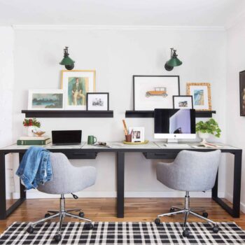 emily-henderson_framebridge_art-ledge_brians-office_masculine-office_guy_green_plaid-rug_workspace_modern_eclectic_1