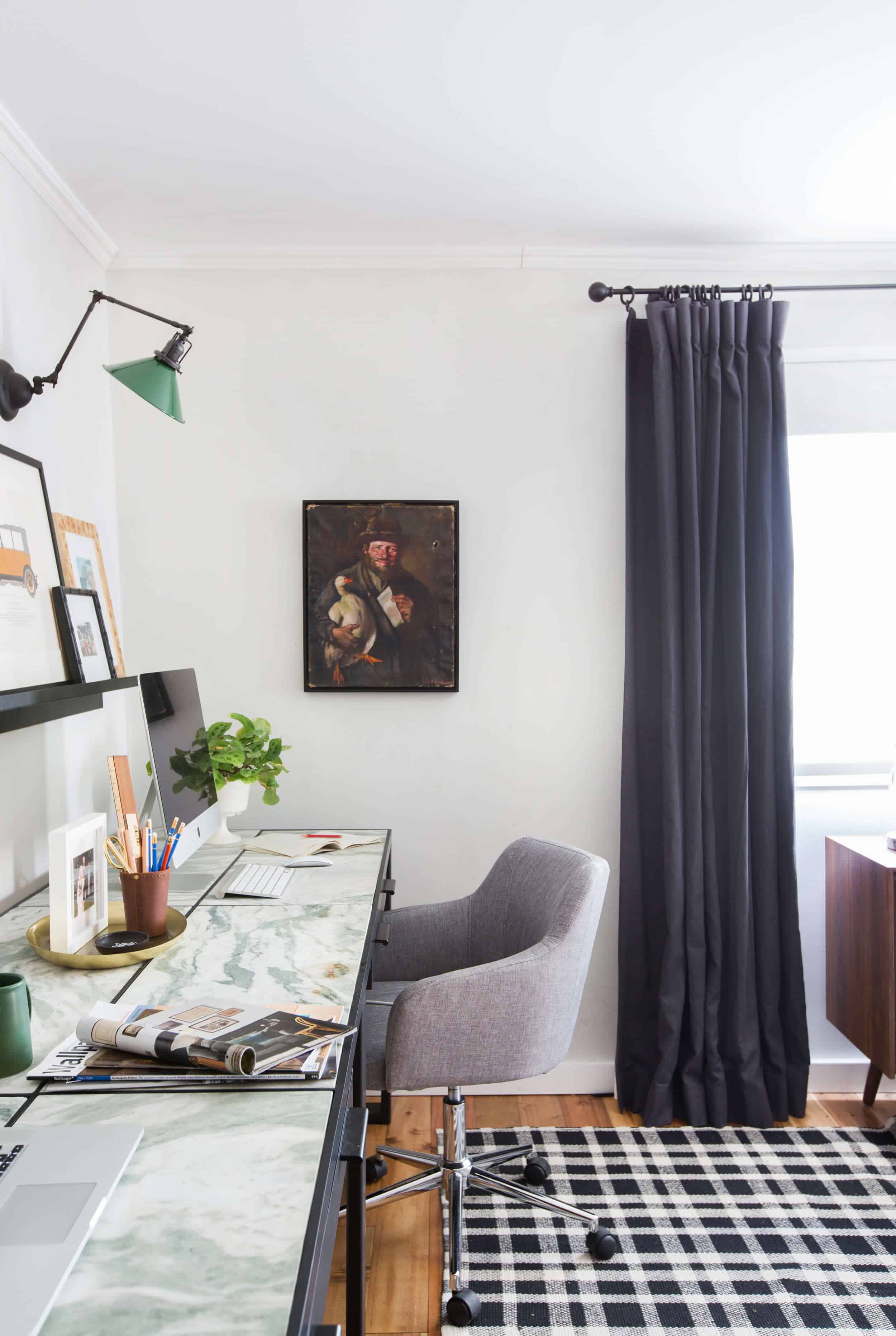 emily-henderson_framebridge_art-ledge_brians-office_masculine-office_guy_green_plaid-rug_workspace_modern_eclectic_12