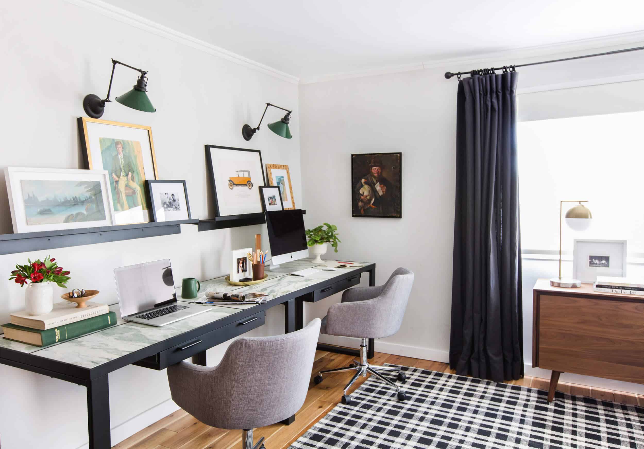 emily-henderson_framebridge_art-ledge_brians-office_masculine-office_guy_green_plaid-rug_workspace_modern_eclectic_13