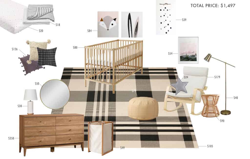 gender-neutral-nursery_plaid_masculine_feminine_modern_graphic_black_white_cream_wood_simple_modern_1500