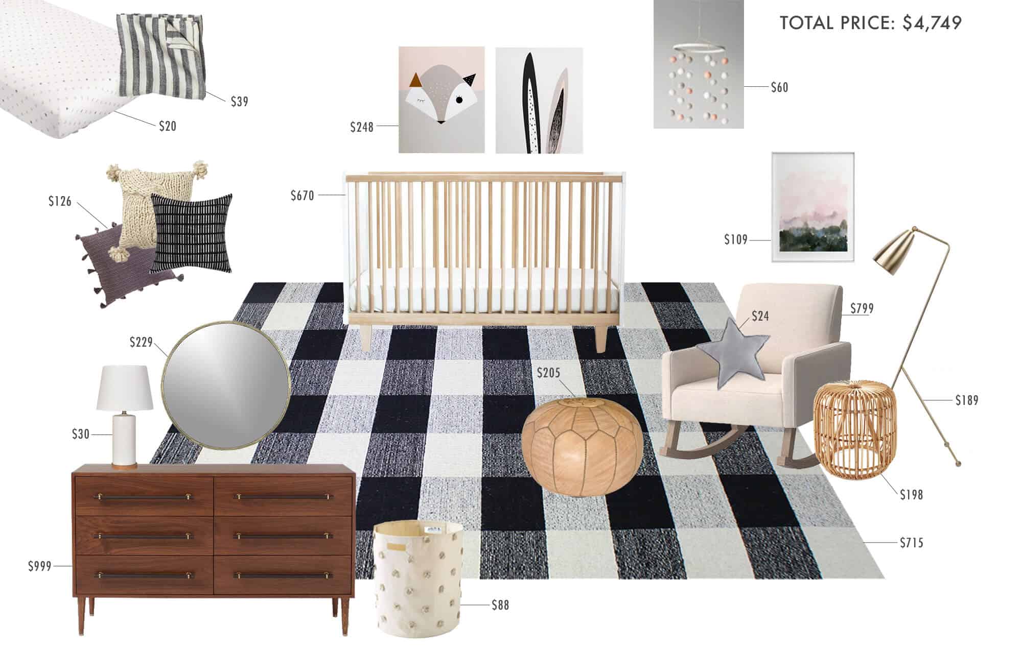 gender-neutral-nursery_plaid_masculine_feminine_modern_graphic_black_white_cream_wood_simple_modern_5k