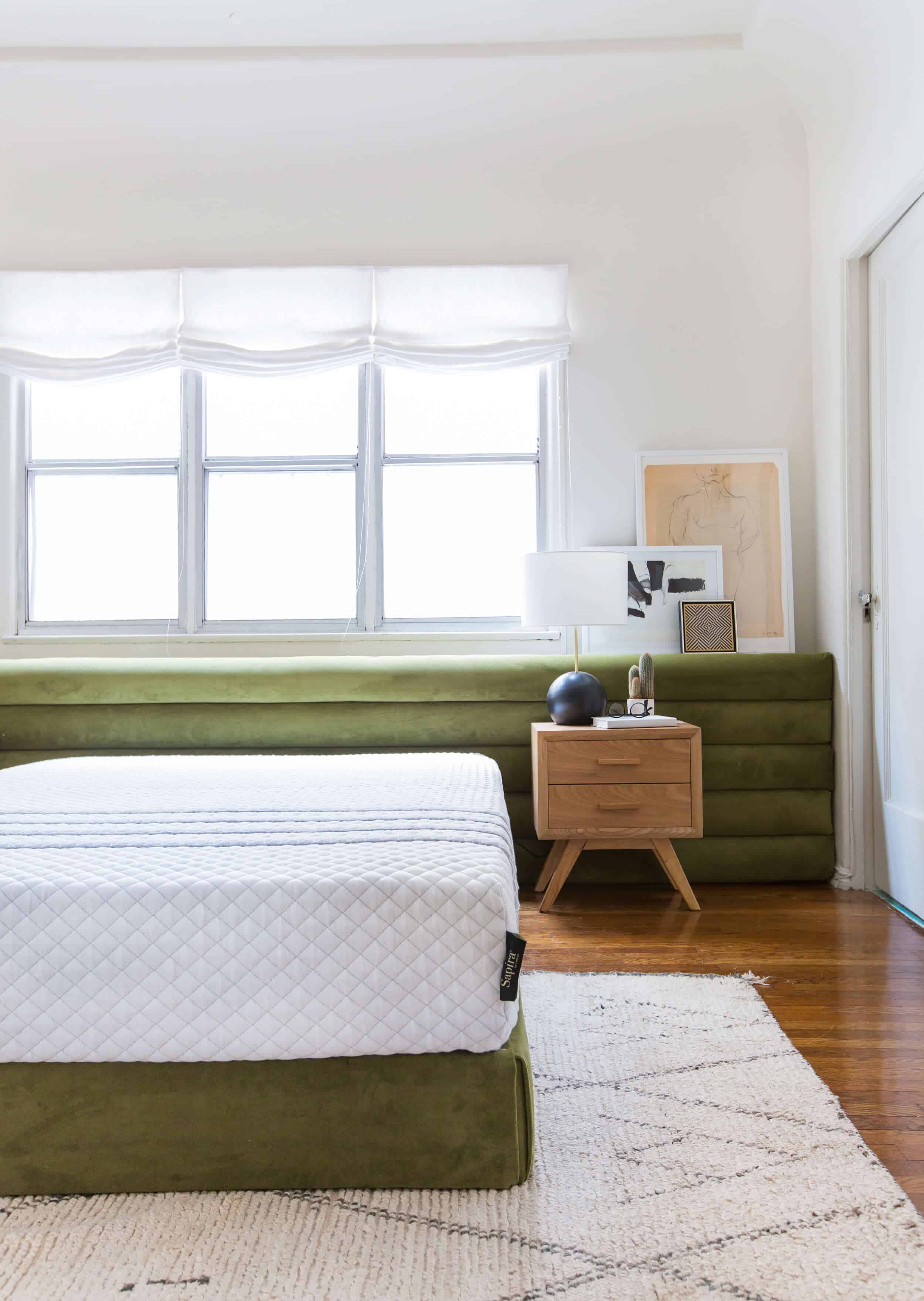 emily-henderson_sapira-mattress_diy-headboard_brady-tolbert_bedroom_green-velvet_channel-tufting_channel-tufted_masculine_boho_chic_headboard_4