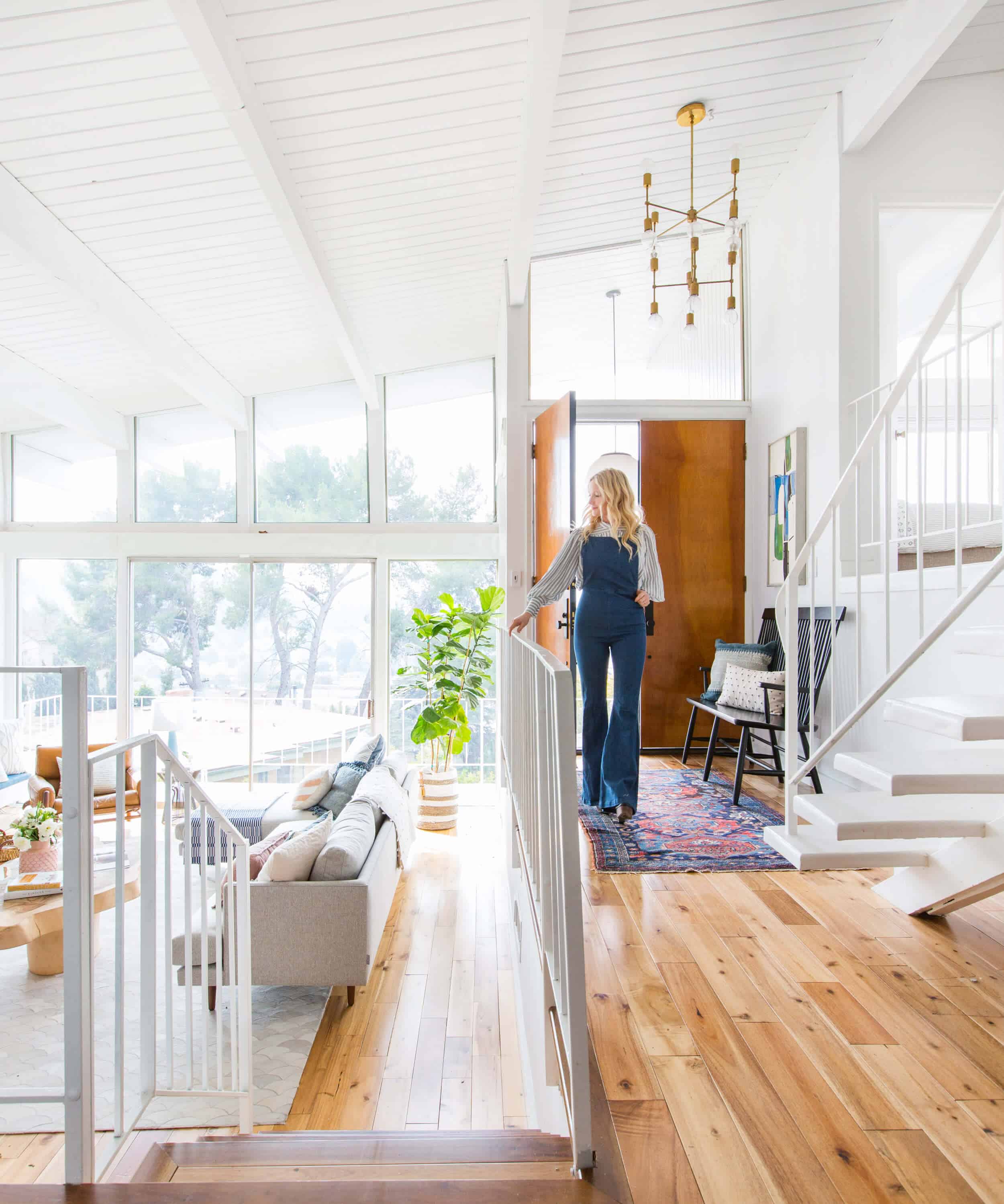 Emily Henderson_Living Room_Staged To Sell_Boho_Mid Century_Eclectic_Blue_White_Styled_Couch_Sectional_Staged10