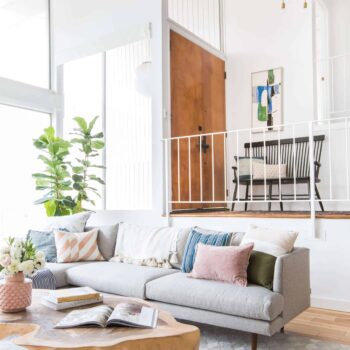 Emily Henderson_Living Room_Staged To Sell_Boho_Mid Century_Eclectic_Blue_White_Styled_Couch_Sectional_Staged2