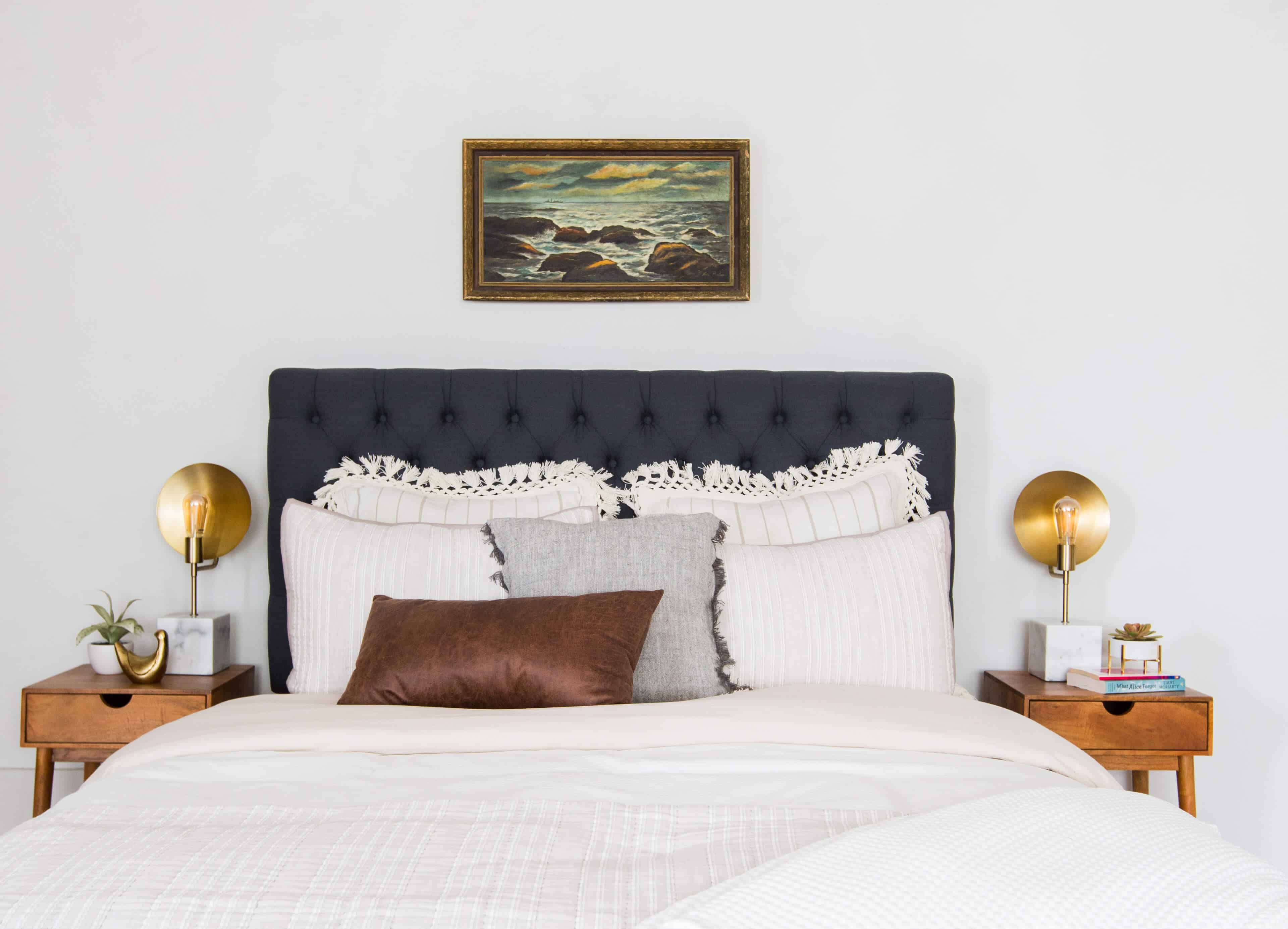 Emily Henderson_Target_Bed Styling_Styling to Sell_White_Blue_Leather_Gray_Guest Bedroom_2