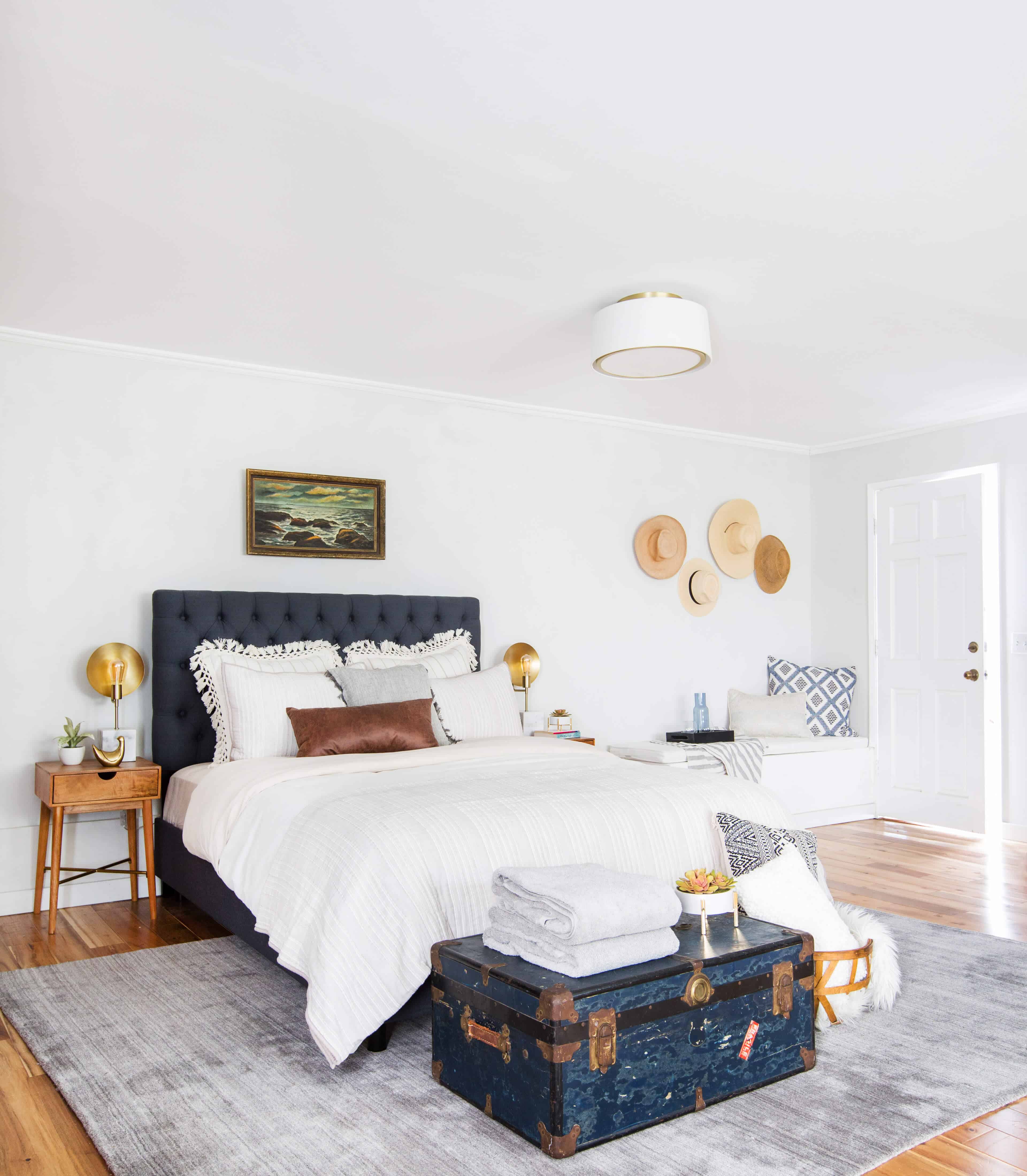Emily Henderson_Target_Bed Styling_Styling to Sell_White_Blue_Leather_Gray_Guest Bedroom_3