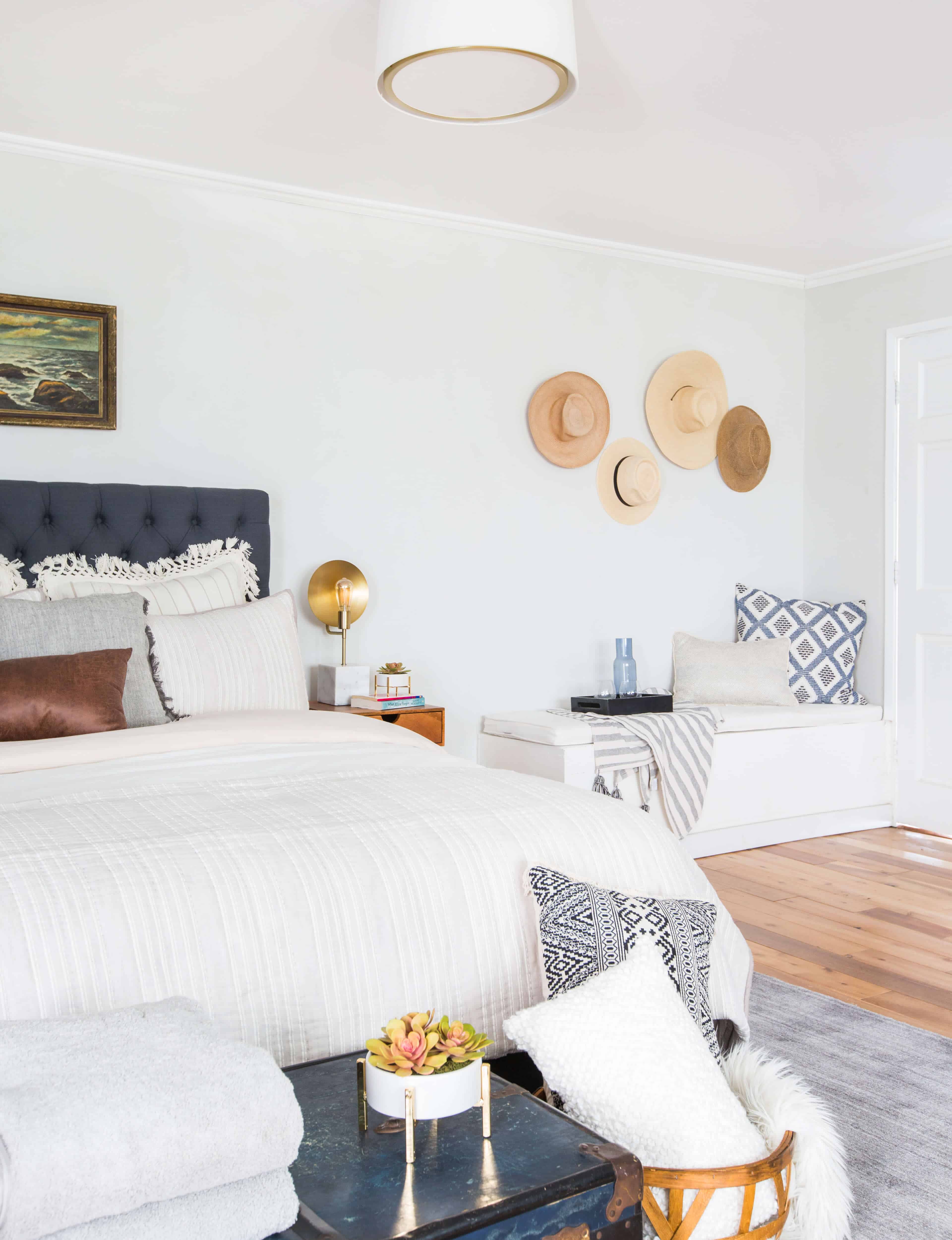 Emily Henderson_Target_Bed Styling_Styling to Sell_White_Blue_Leather_Gray_Guest Bedroom_4