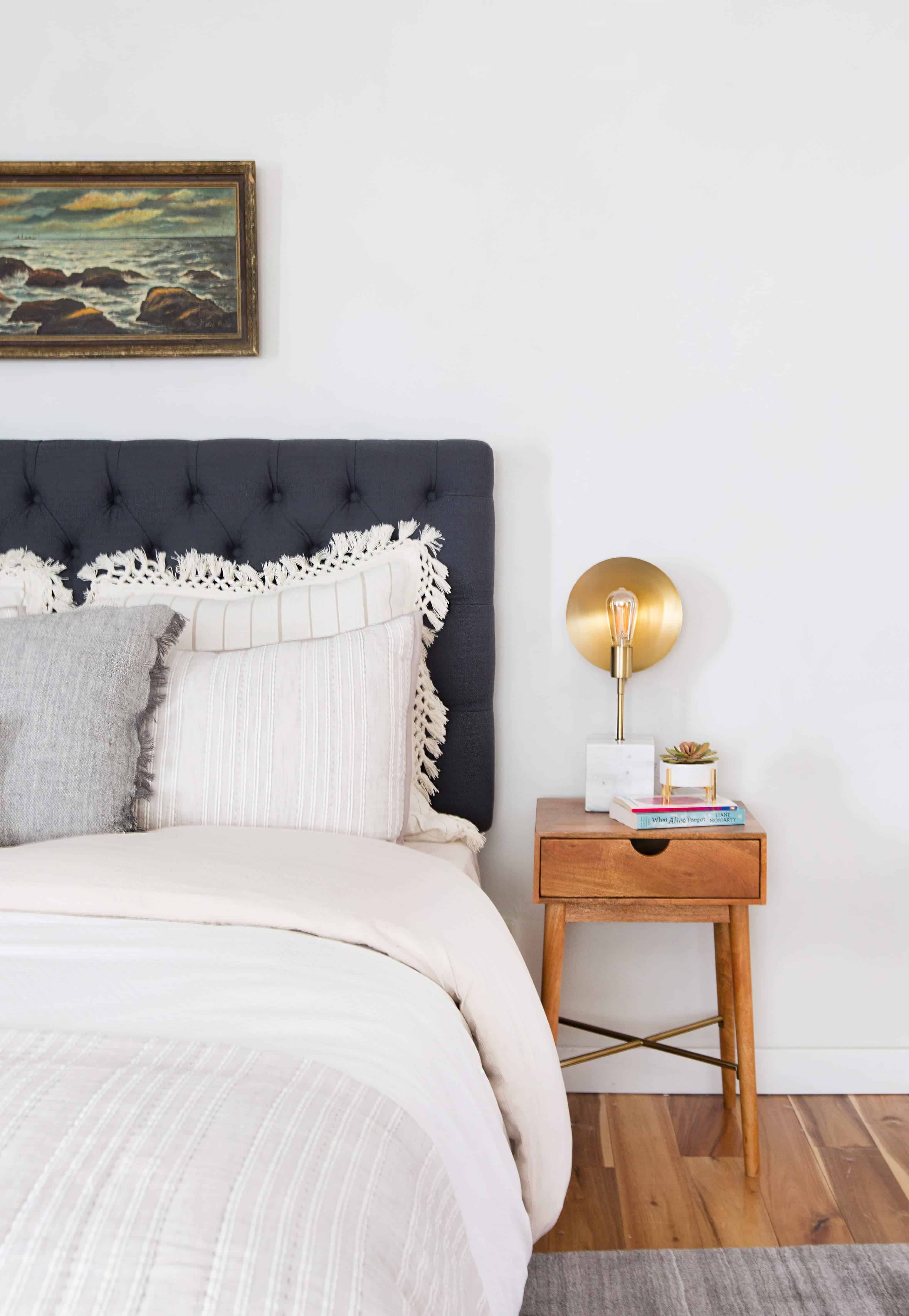 Emily Henderson_Target_Bed Styling_Styling to Sell_White_Blue_Leather_Gray_Guest Bedroom_6