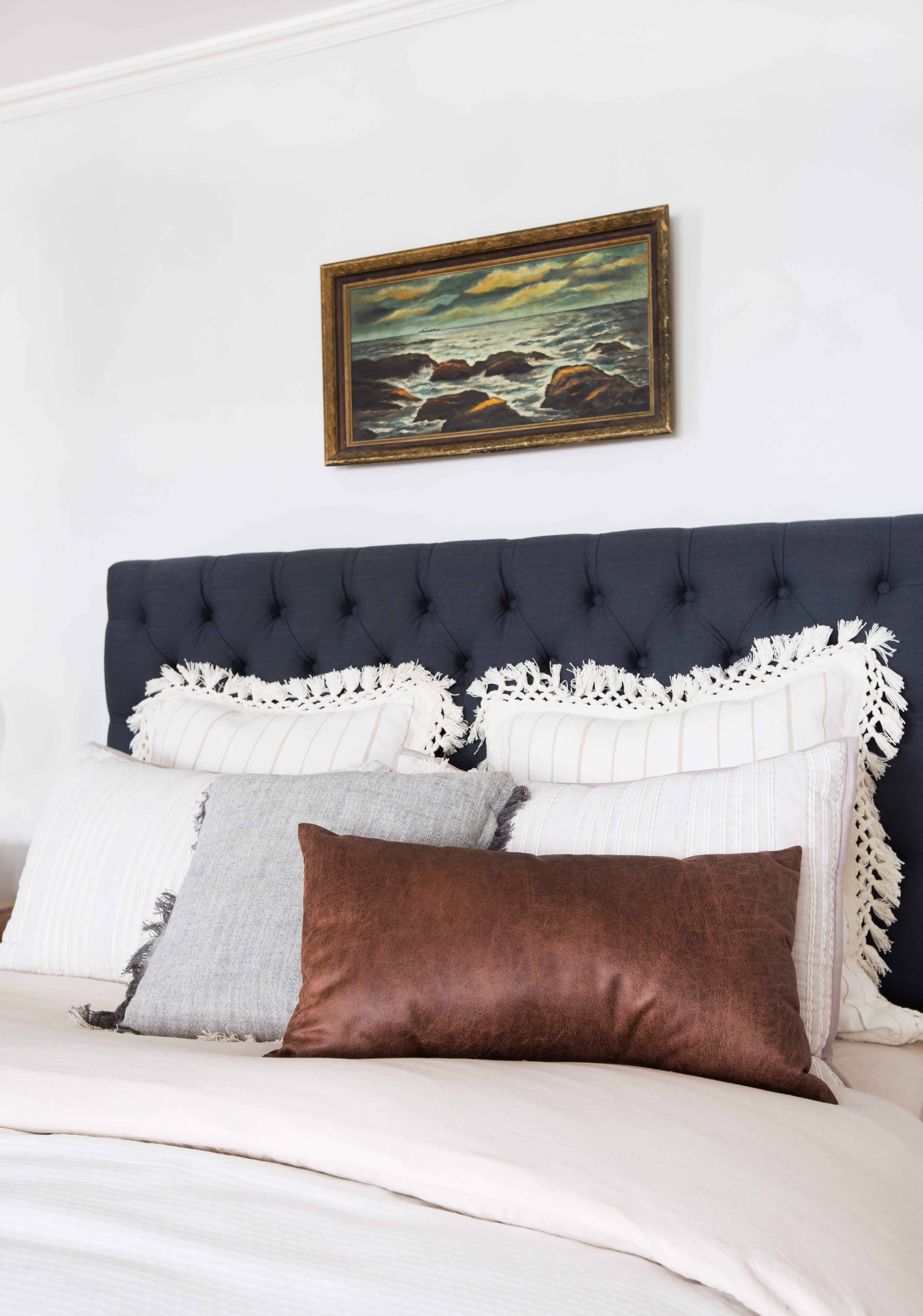Emily Henderson_Target_Bed Styling_Styling to Sell_White_Blue_Leather_Gray_Guest Bedroom_8