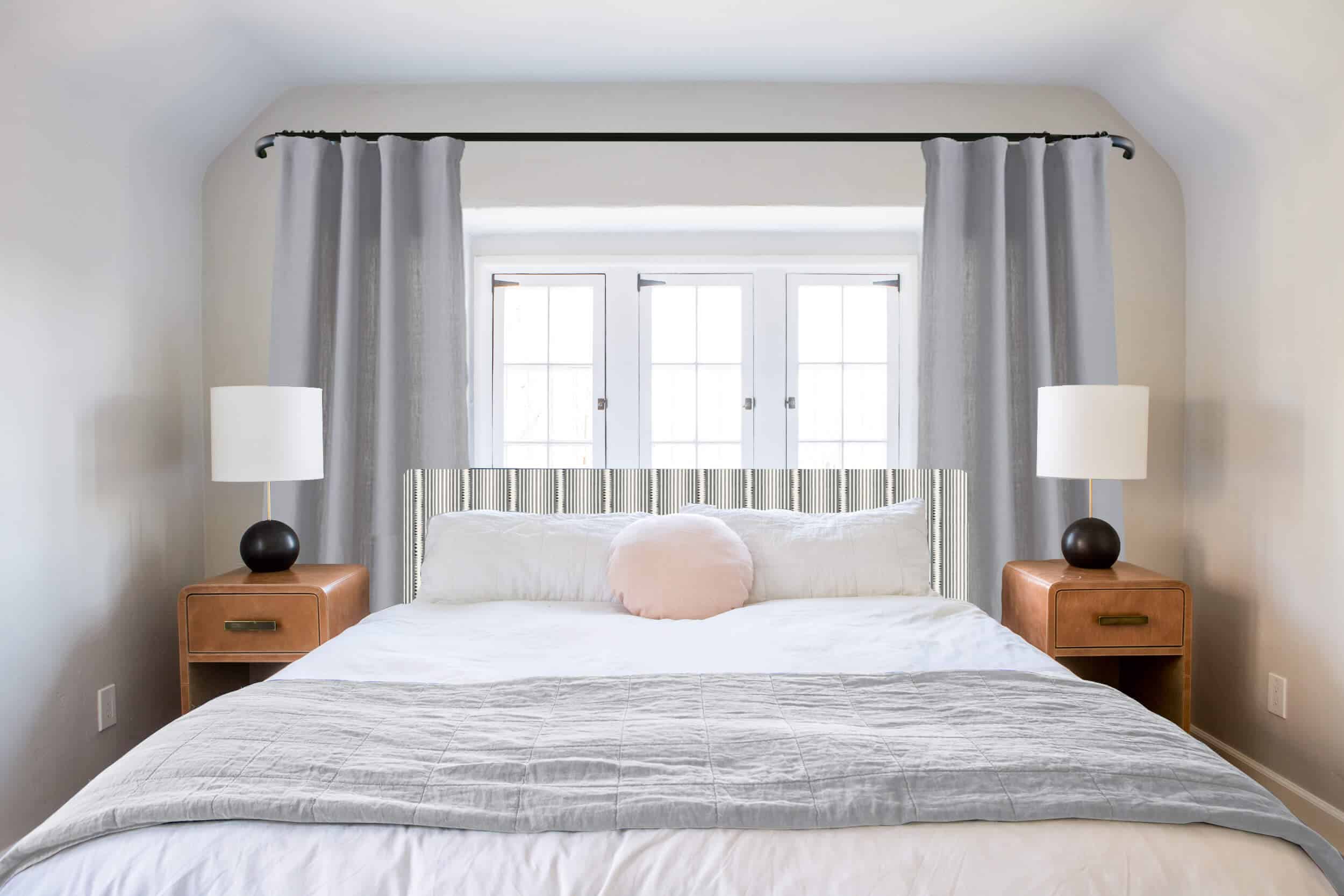 Emily Henderson_Ask the Audience_Master Bedroom_Headboard_Low_Profile_Rectangle Striped Headboard_Gray Blanket