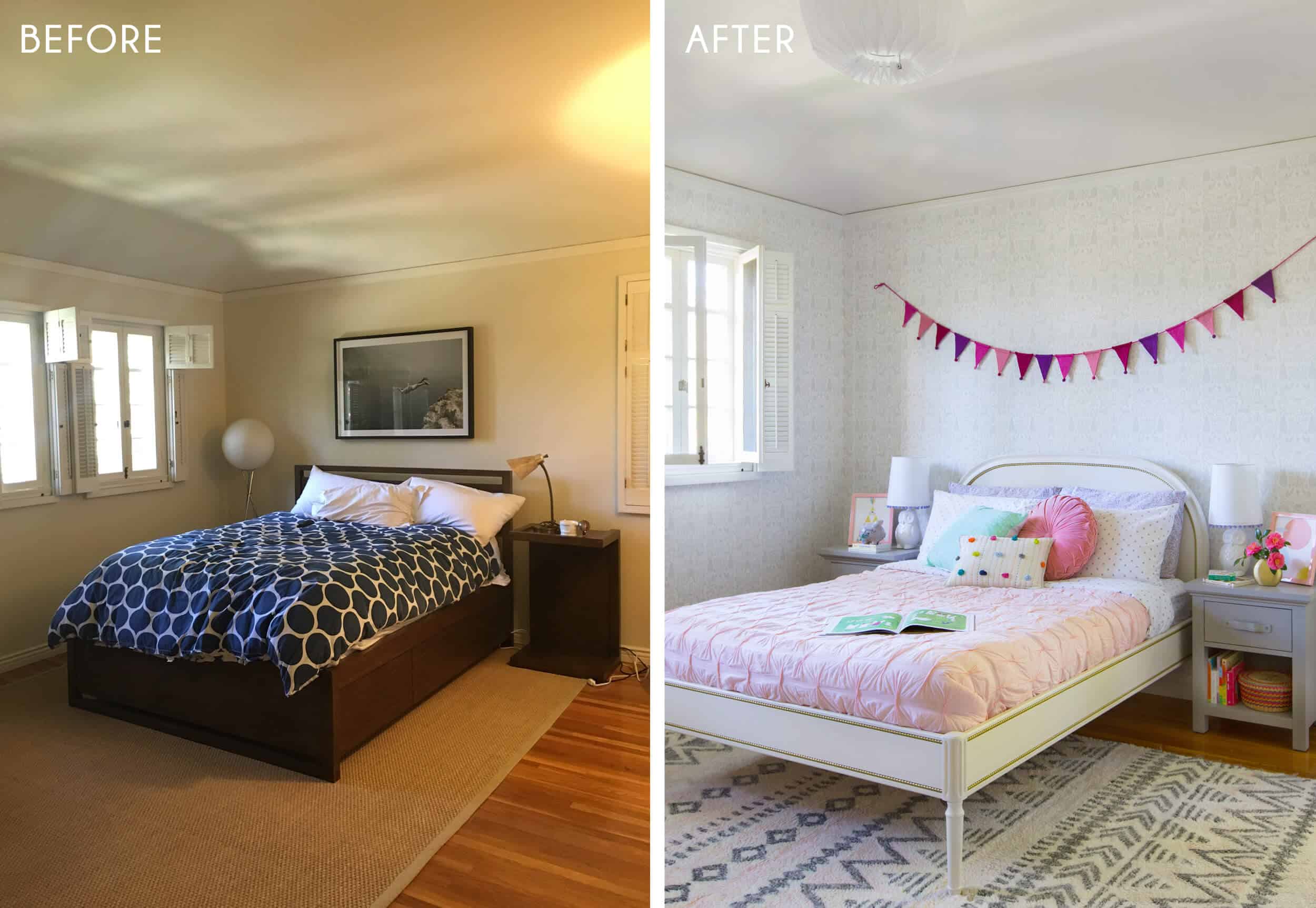 Emily Henderson_Full Design_Little Girls Room_Pink_Gray_Playful_Before and After_4