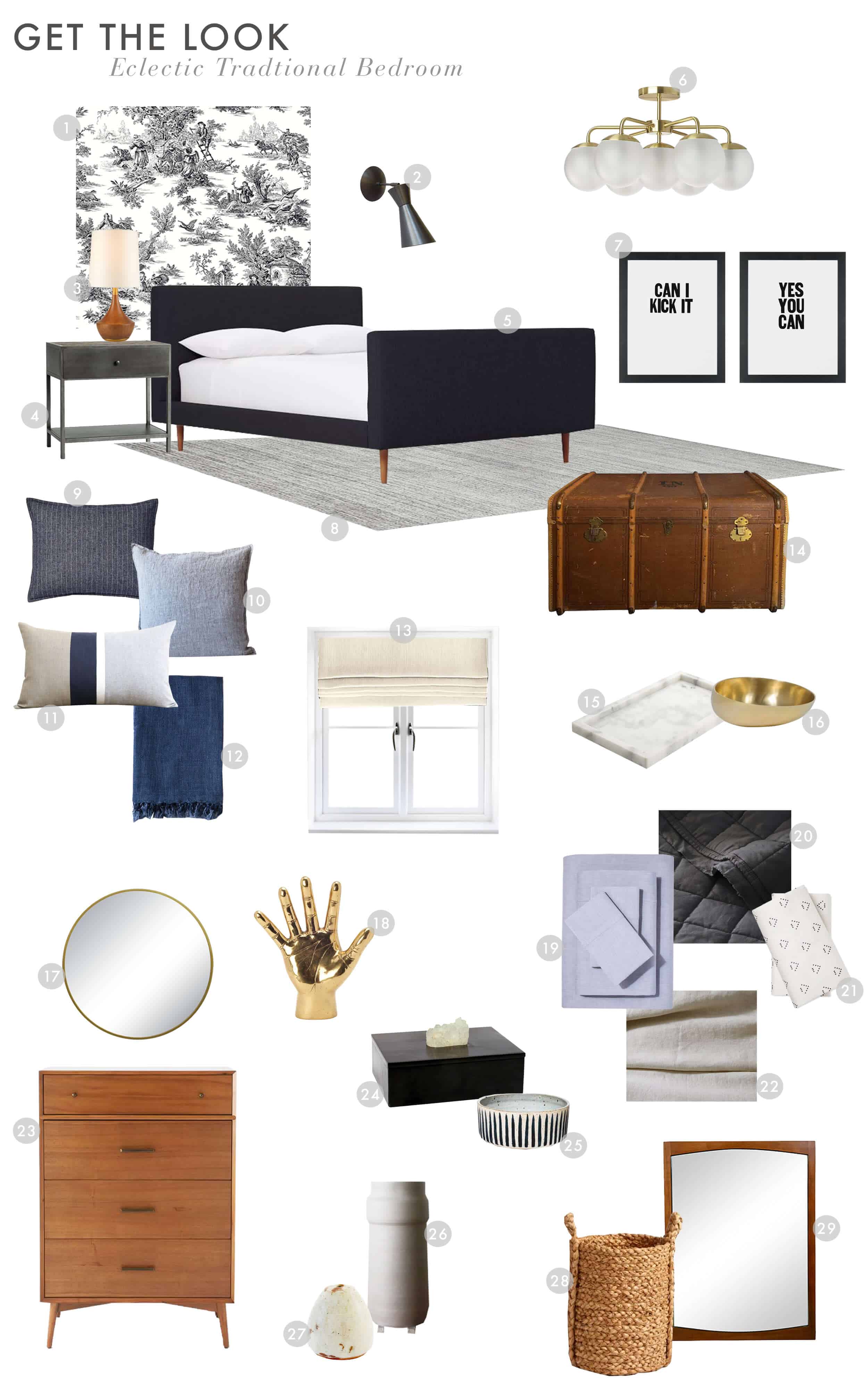 Guest Bedroom_Traditional Eclectic_Industrial_Modern_Toile_Wallpaper_Reveal_Get the Look_3