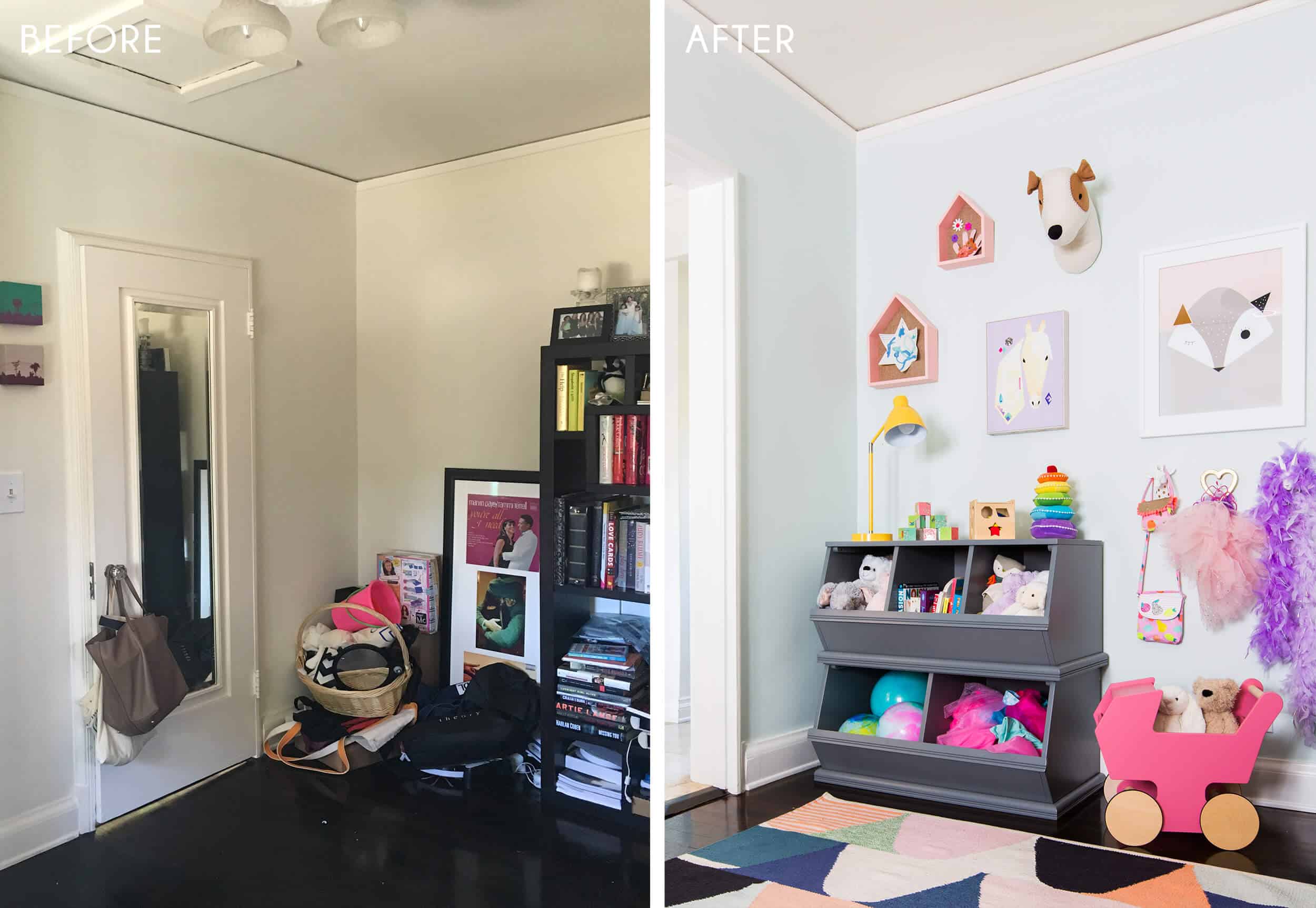 Playroom_Girls_Bright_Happy_Modern_Emily Henderson_Before_Side by Side_After_3