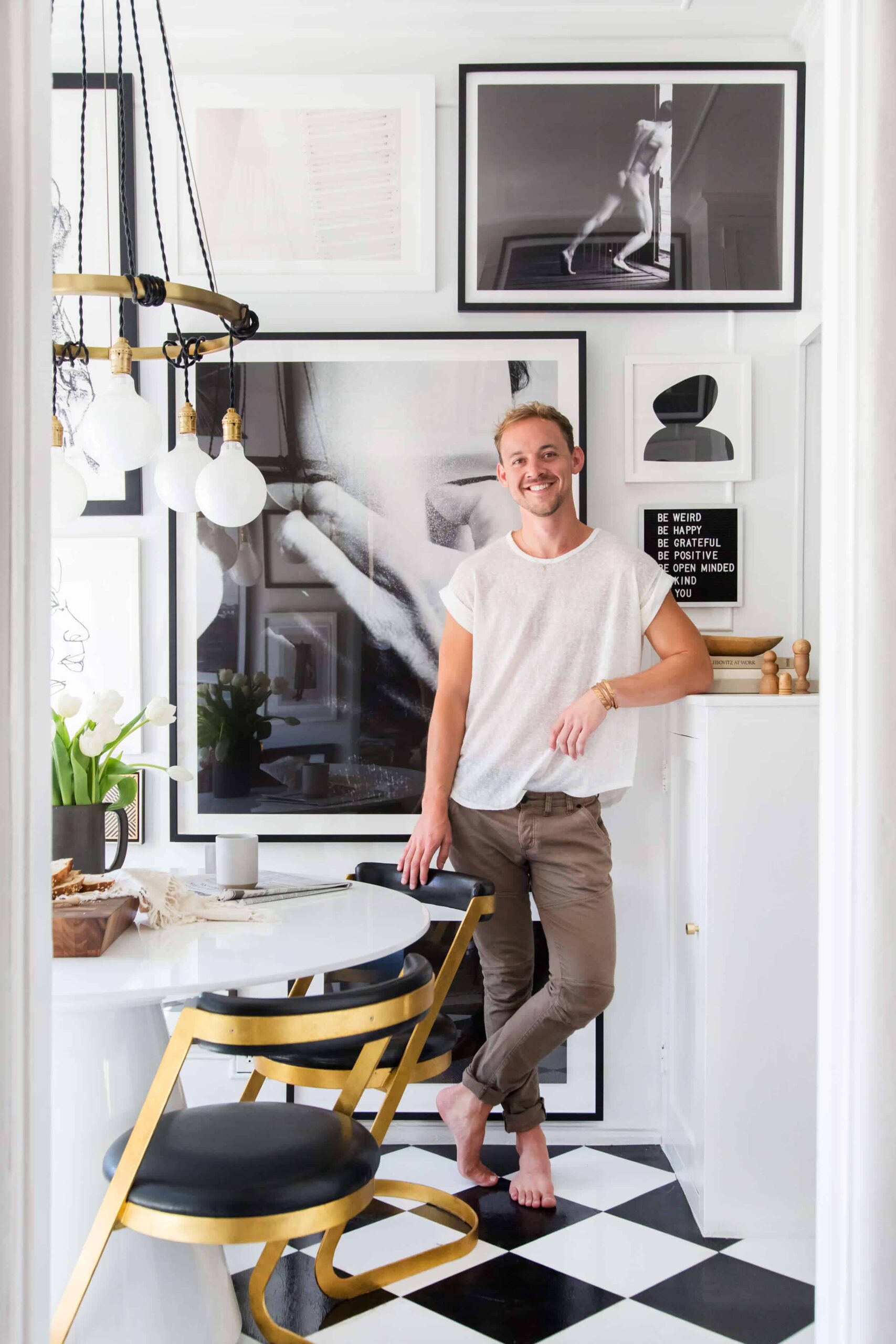 Brady-Tolbert_Emily-Henderson_Black-and-White-Kitchen_Vintage_Apartment-Refresh_Wood_Brass_Checkered-Floor_Copper-Pots_Eclectic_Glam_Modern_Traditional_4