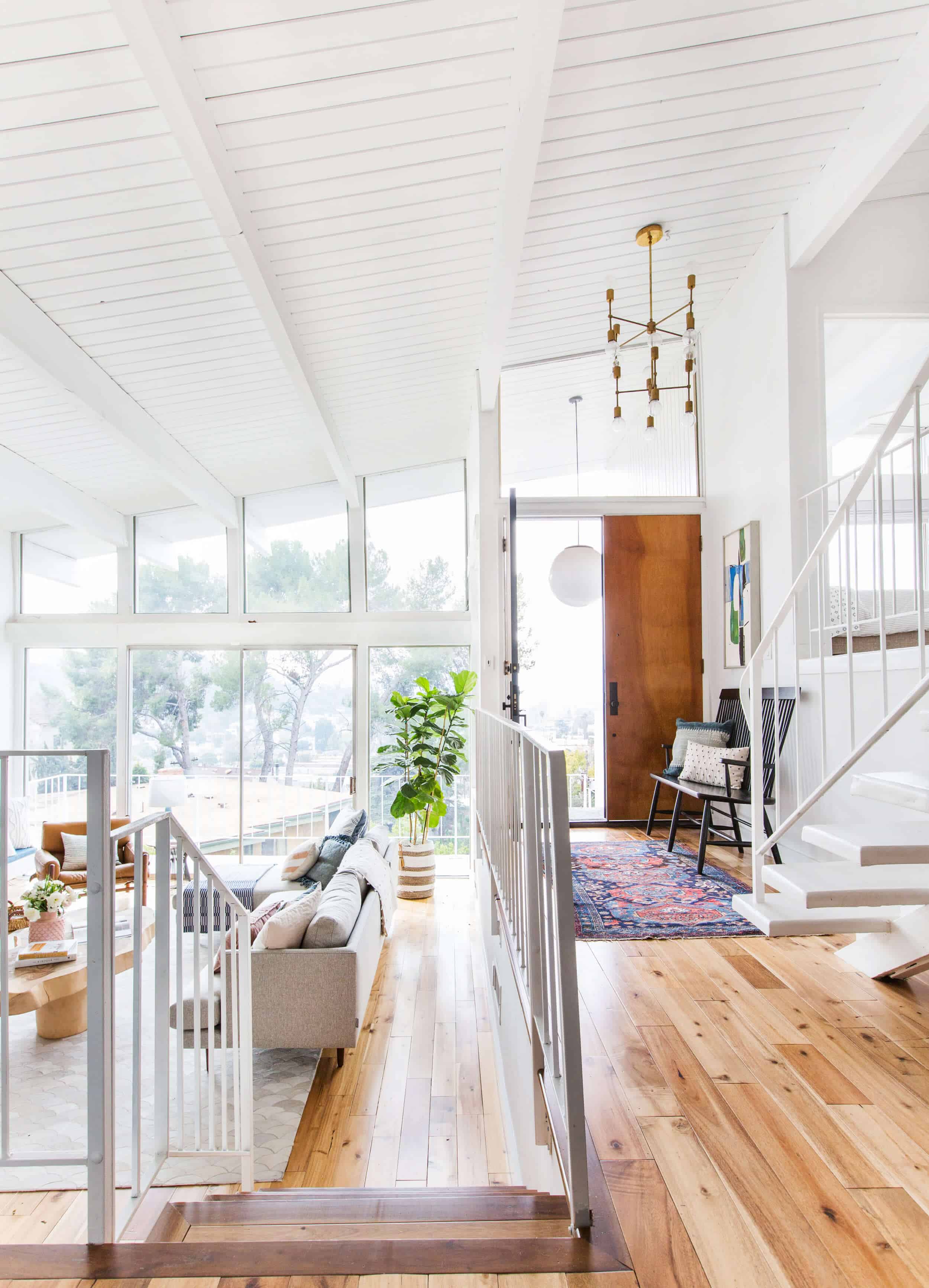 Emily Henderson Living Room Staged To Sell Boho Mid Century Eclectic Blue White Styled Couch Sectional Staged9
