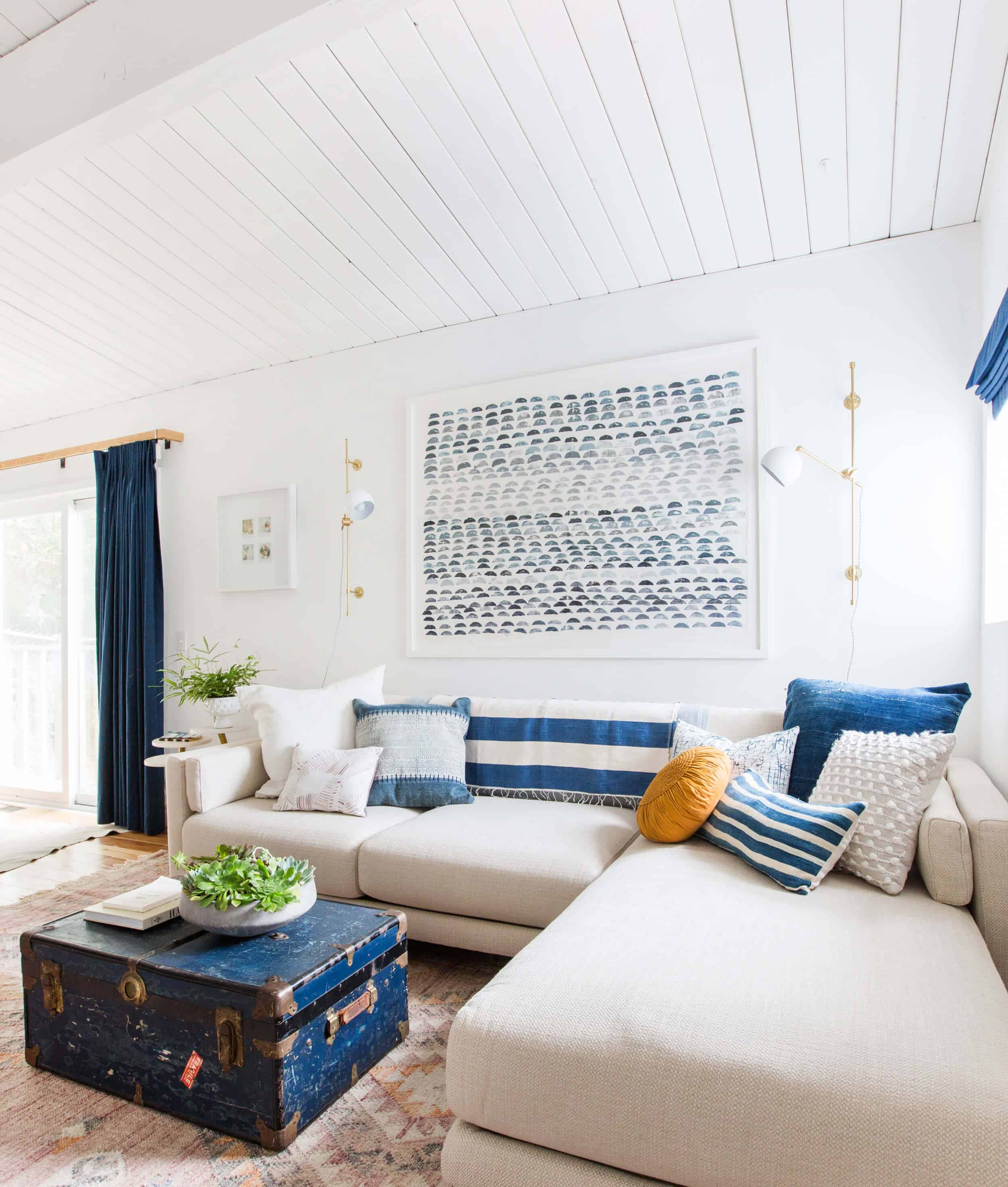 Emily Henderson Kitchen Family Room Staged Blue White Clean Fresh Emily Henderson 2